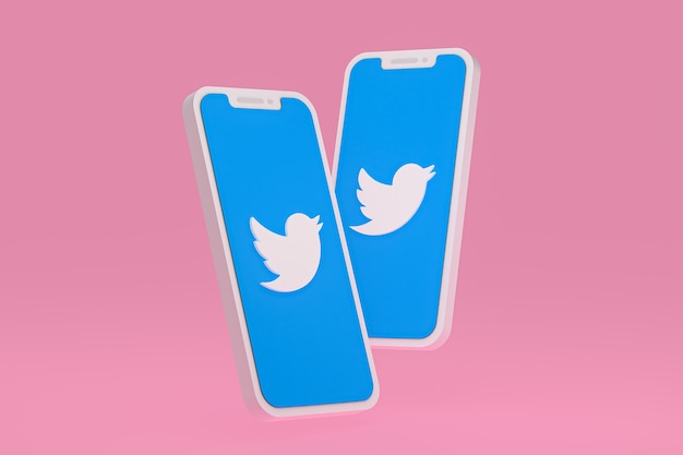 Ícone do twitter na tela do smartphone ou renderização 3d móvel