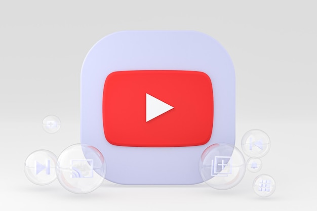 Ícone do Youtube na tela do smartphone ou renderização 3D do telefone móvel em fundo cinza