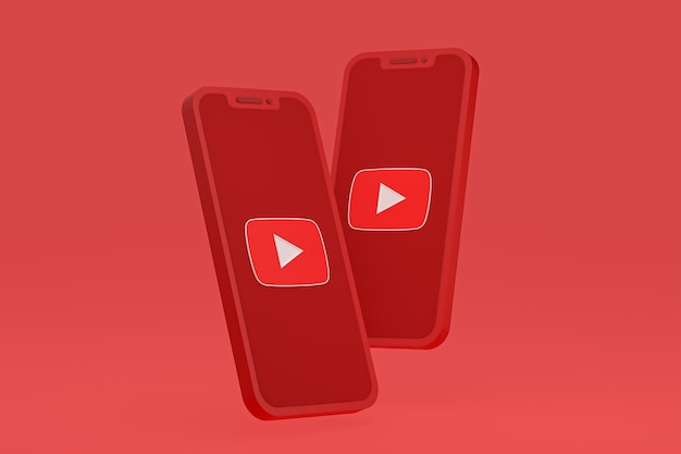 Ícone do Youtube na tela do smartphone ou renderização 3D do telefone móvel