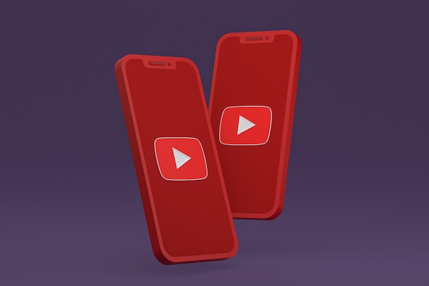Ícone do Youtube na tela do smartphone ou renderização 3D do telefone móvel