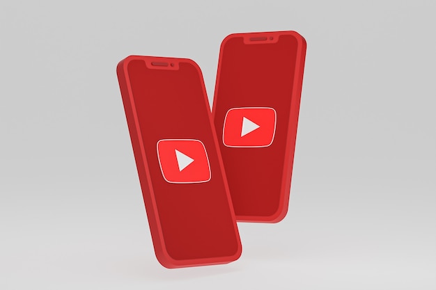 Ícone do Youtube na tela do smartphone ou renderização 3D do telefone móvel