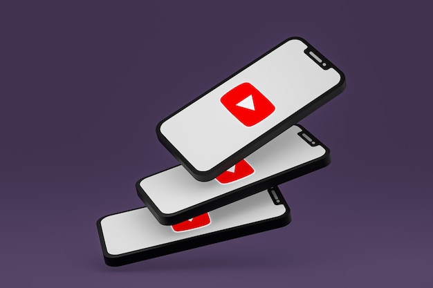 Ícone do youtube na tela do smartphone ou renderização 3d do telefone móvel