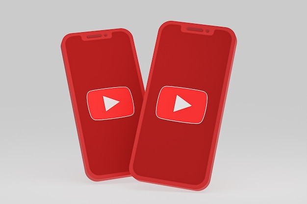 Ícone do Youtube na tela do smartphone ou renderização 3D do telefone móvel