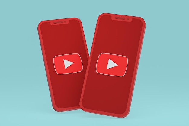 Foto Ícone do youtube na tela do smartphone ou renderização 3d do telefone móvel