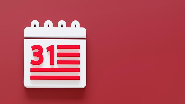 Ícone mínimo do calendário Símbolo em renderização em 3D isolado em fundo vermelho