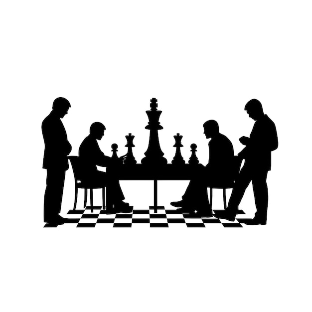 ícone pessoas jogando xadrez stick figura isolado pictograma silhueta preta simples