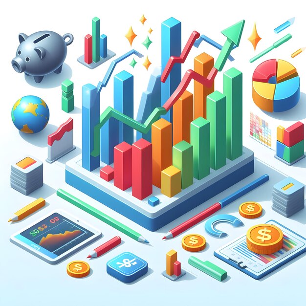 Foto Ícone plano 3d como conceito de gráfico de índice de mercado de ações brilhante como gráfico brilhante que retrata o índice do mercado de ações