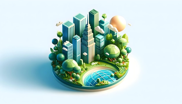 Ícone plano 3D como oásis urbano Destaque os espaços verdes refrescantes dentro das paisagens urbanas em Global Busin