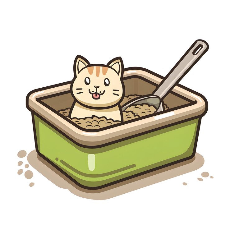 Foto ícone plano 3d de caixa de lixo para gatos com conceito de cuidados higiênicos para animais de estimação em estilo de desenho animado doodle line