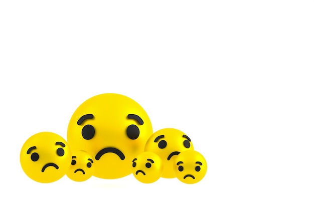Ícone triste renderização de emoji de reações do facebook, símbolo de balão de mídia social em fundo branco