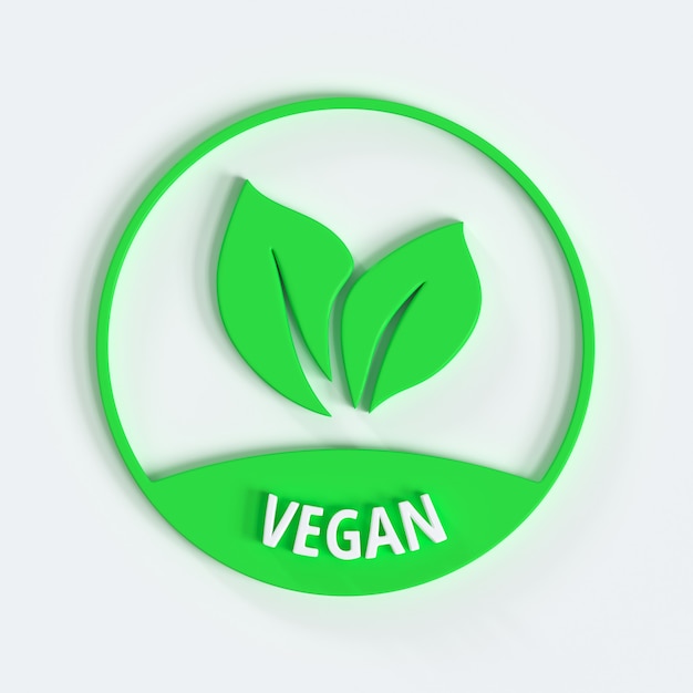 Ícone vegan Símbolo bio eco orgânico Vegan sem carne, sem lactose, ilustração 3d saudável