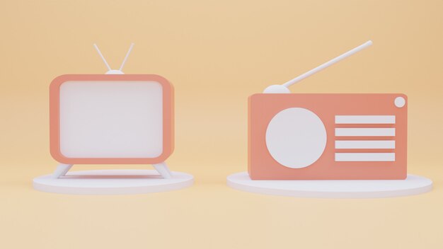 Ícones 3d tv e rádio com estilo cartoon