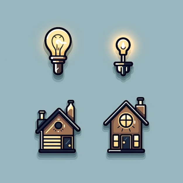 Ícones da casa Ícones de uma chave da casa e lâmpada para conceitos relacionados à casa Gerados com IA