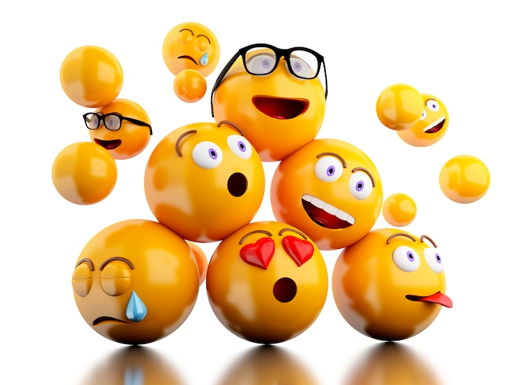 Foto ícones de 3d emojis com expressões faciais.