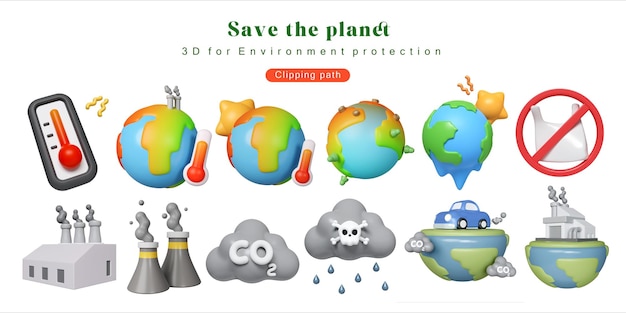 Icones de aquecimento global ecológicos para a proteção do meio ambiente