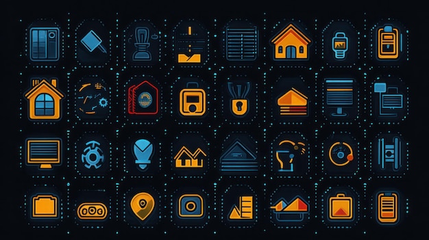 Ícones de automação doméstica inteligente em fundo de tecnologia digital