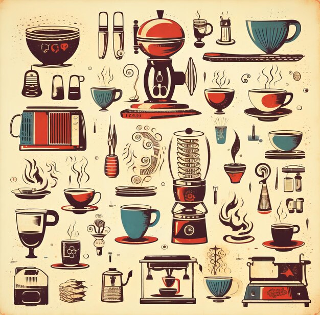 Foto Ícones de design de café vintage adicionem um toque de retro aos seus projetos