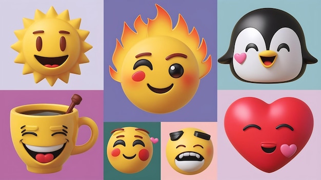 Foto Ícones de emoji 3d com expressões faciais