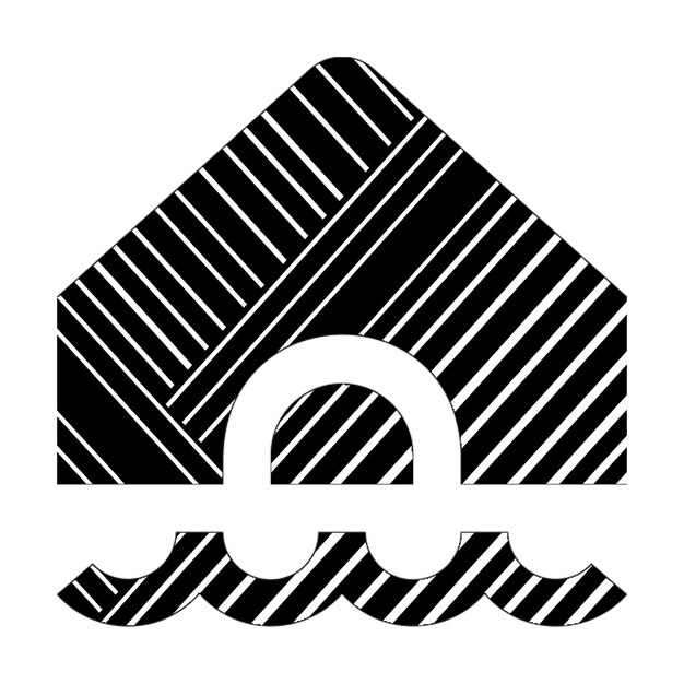 ícones de foto ícone de inundação de casa linhas diagonais brancas e pretas