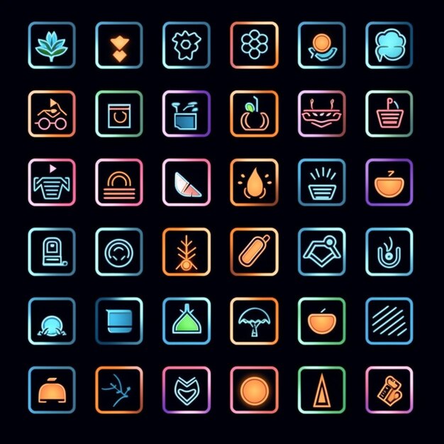 Icones de Jogos de Neon Radiantes e Pacote de Design de Emoji Expressivo