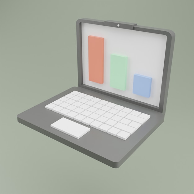 Ícones de laptop 3d com diagrama na tela