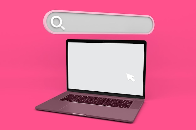 Foto Ícones de laptop e site do lado direito em fundo rosa