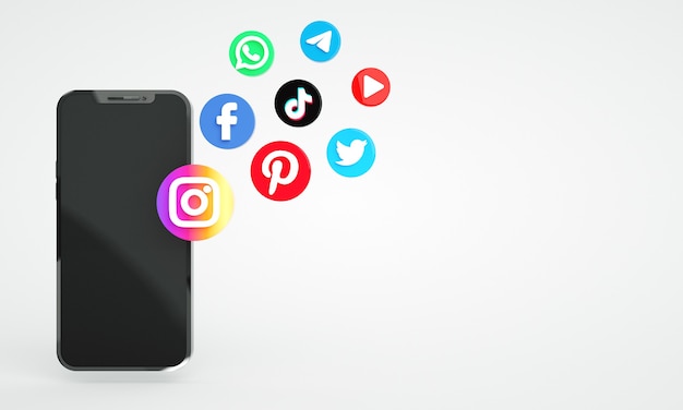ícones de mídia social com espaço de cópia foto 3d premium