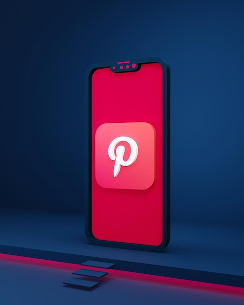 Ícones de mídia social do Pinterest com smartphone 3D renderizado