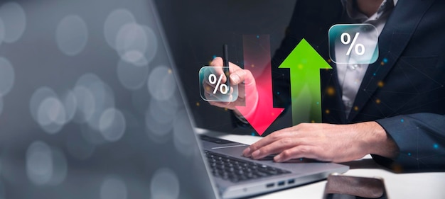 Ícones de percentagem e ícones de seta para cima e para baixo