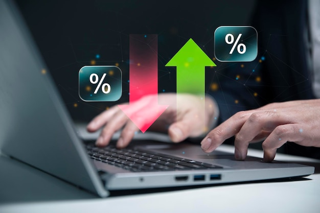 Ícones de percentagem e ícones de seta para cima e para baixo