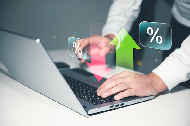 Ícones de percentagem e ícones de seta para cima e para baixo