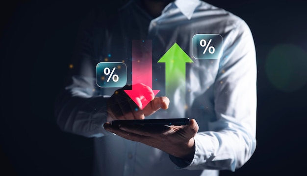 Ícones de percentagem e ícones de seta para cima e para baixo