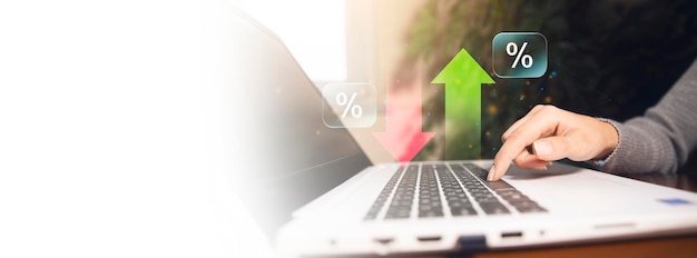 Ícones de percentagem e ícones de seta para cima e para baixo