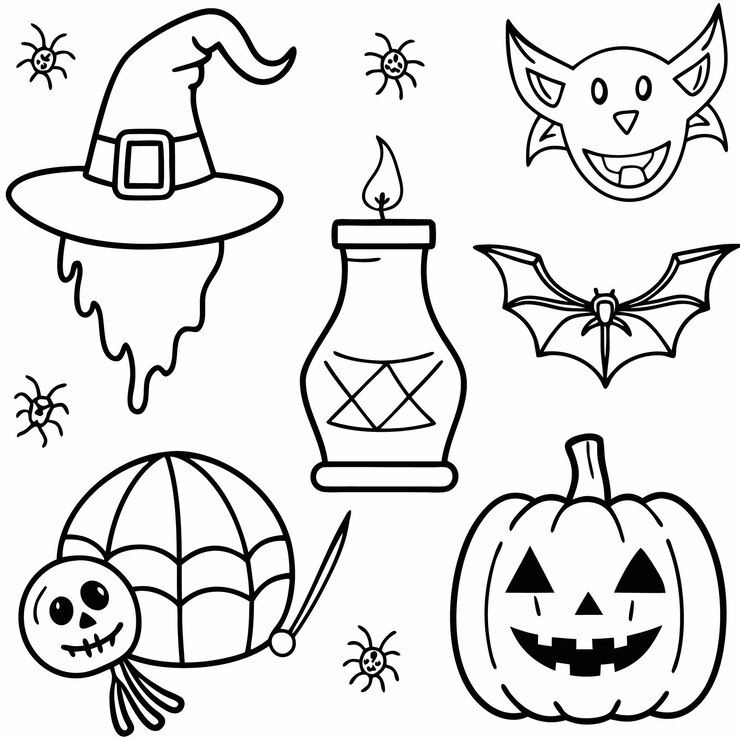 Foto ícones divertidos e assustadores de halloween para crianças fantasmas abóboras e morcegos