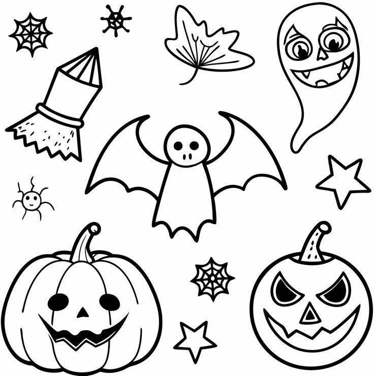 Foto ícones divertidos e assustadores de halloween para crianças fantasmas abóboras e morcegos