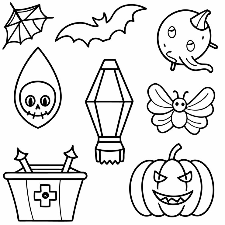 Foto ícones divertidos e assustadores de halloween para crianças fantasmas abóboras e morcegos