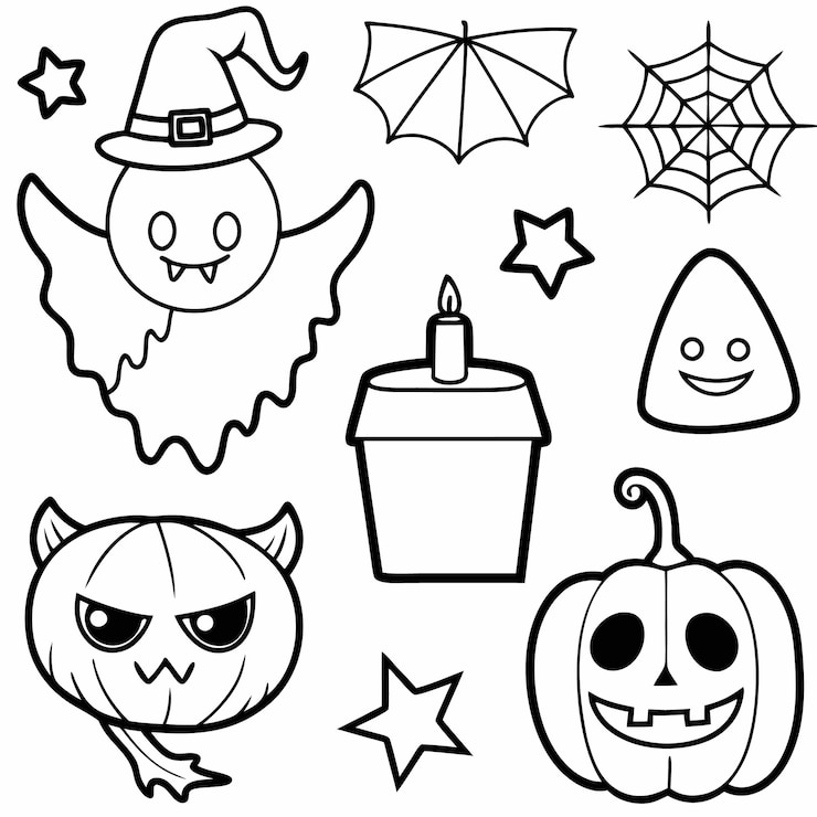 Foto ícones divertidos e assustadores de halloween para crianças fantasmas abóboras e morcegos