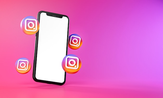 Ícones do Instagram em torno da renderização 3D do aplicativo de smartphone