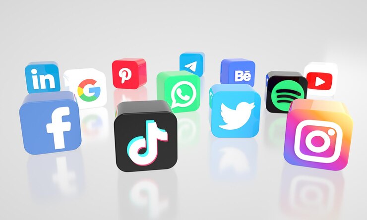 Foto ícones e logotipos de mídia social 3d mais populares para marketing de mídia social com espaço de cópia