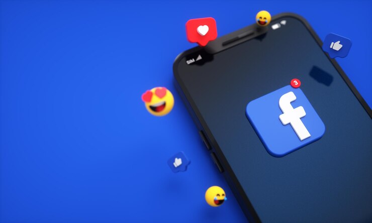 Foto ícones e logotipos do facebook de mídia social no fundo 3d da tela do telefone móvel com espaço de cópia para texto