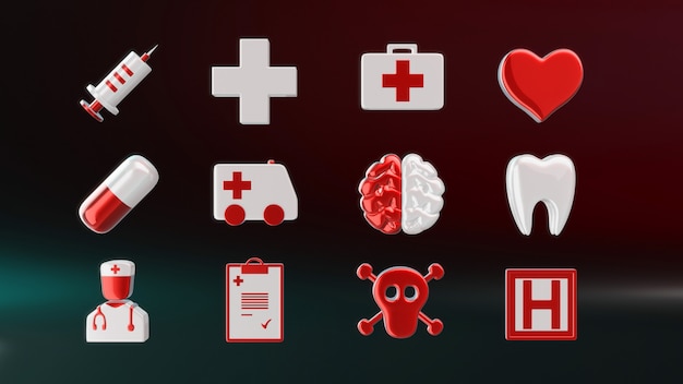 Ícones médicos - ilustração 3D