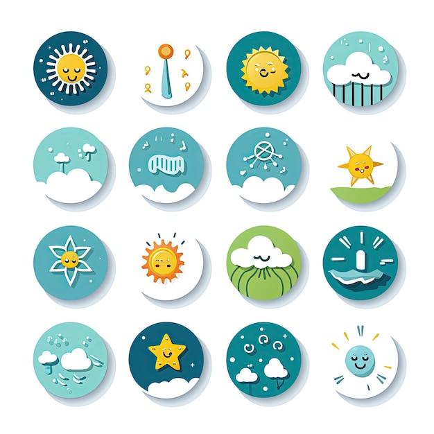 Foto Ícones meteorológicos ícones que representam várias condições climáticas, como chuva solar e flocos de nevegenerados com ia