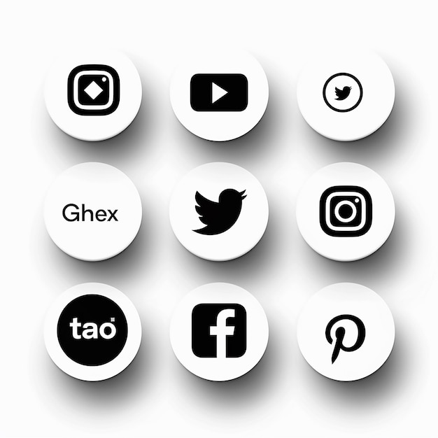 ícones simples de mídia social em preto e branco