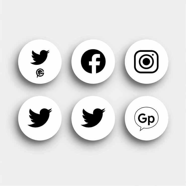 Foto ícones simples de mídia social em preto e branco