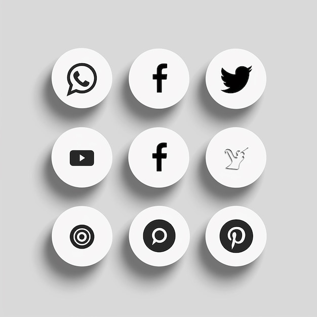 ícones simples de mídia social em preto e branco
