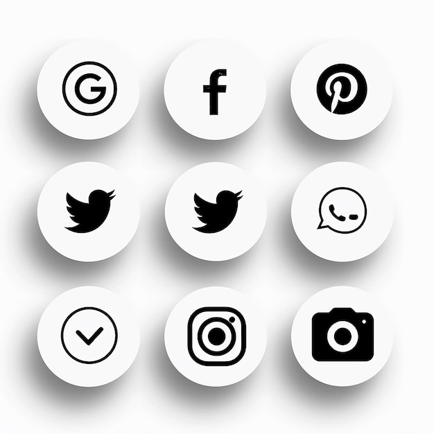 ícones simples de mídia social em preto e branco