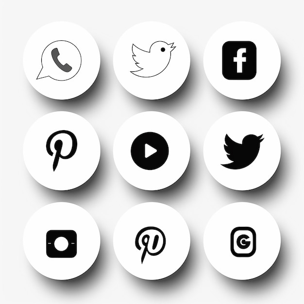 ícones simples de mídia social em preto e branco