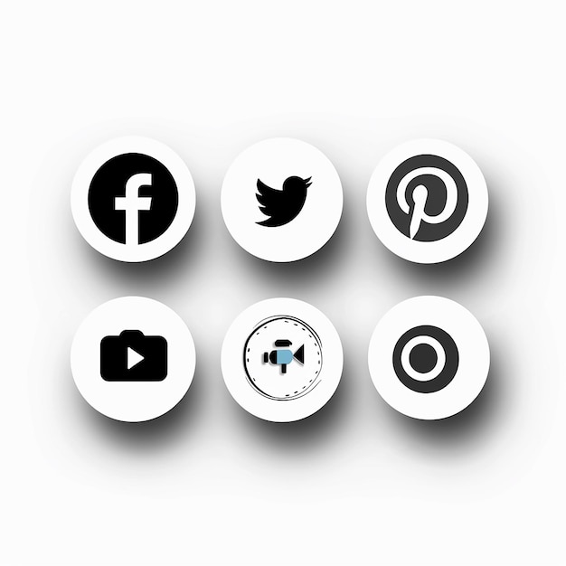 ícones simples de mídia social em preto e branco