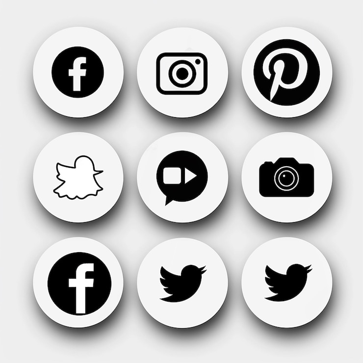 Foto ícones simples de mídia social em preto e branco