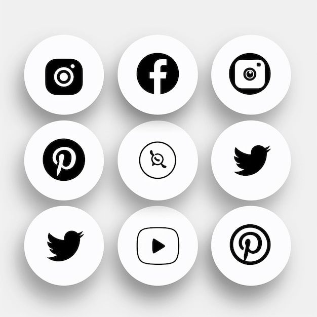 ícones simples de mídia social em preto e branco